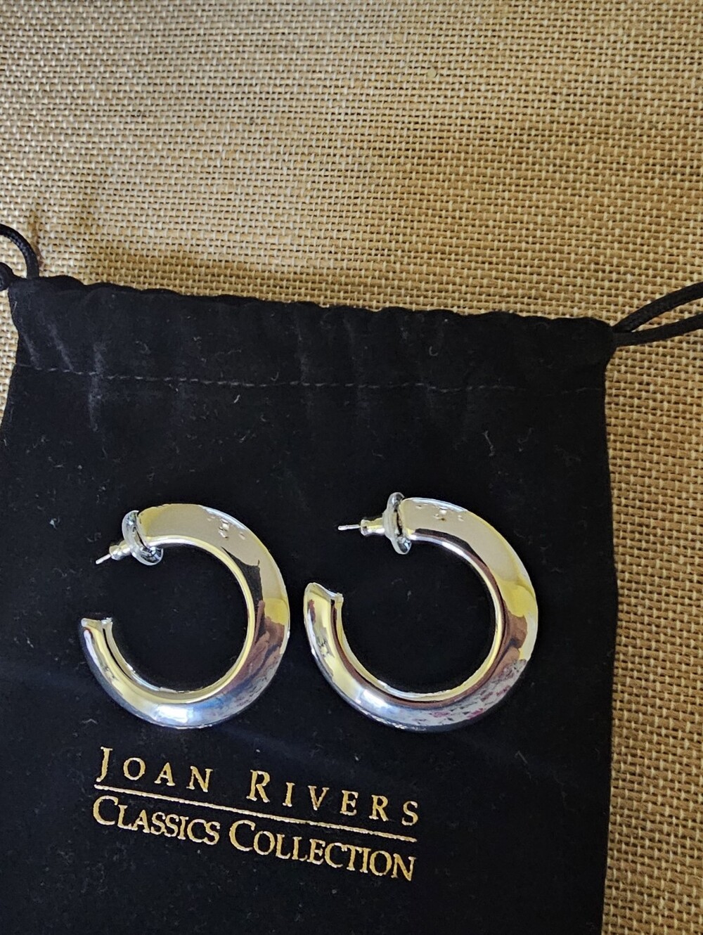 VINTAGE Joan Rivers Classics Silver Tone Polished Dome Hoop Earrings NIB